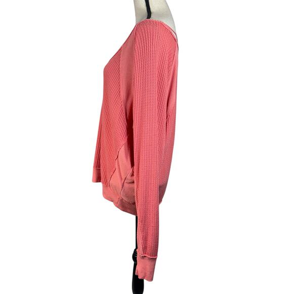 We the Free People Small Thermal Oversized Top Long Dolman Sleeve V-Neck Stretch - Picture 7 of 10